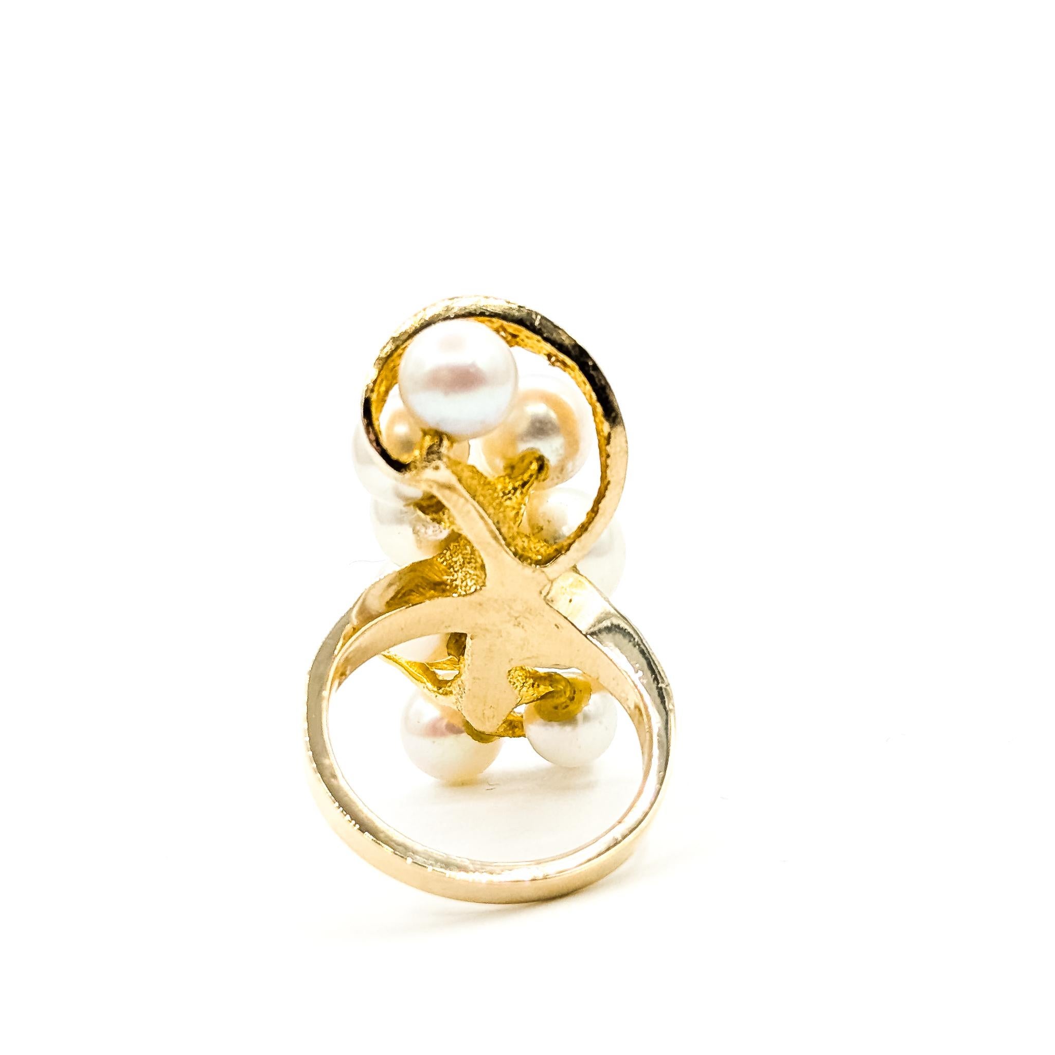 Statement Cocktail Pearl & Diamond Ring in 14k en venta 2