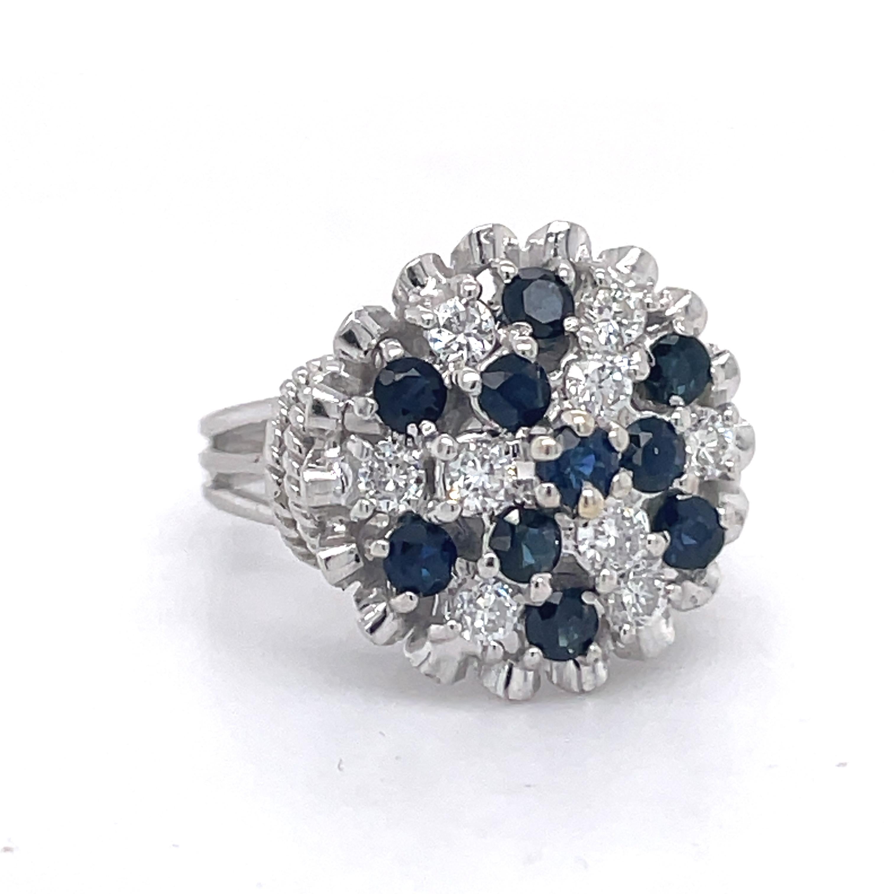 Statement Cocktail Ring - 0.5ct Sapphire and 0.5ct Diamond Ring, 14K white gold  In Excellent Condition For Sale In Ramat Gan, IL