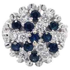 Vintage Statement Cocktail Ring - 0.5ct Sapphire and 0.5ct Diamond Ring, 14K white gold 