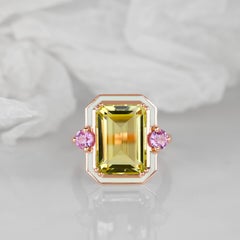 Statement Cocktail Rings, Lemon Quartz and Topaz Stone Ring, 14k Solid Rose Gold