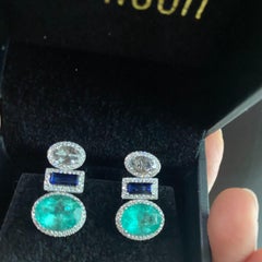 Statement Columbian Emerald, Ceylon Sapphire and diamond earrings