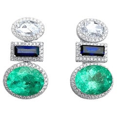 Statement Columbian Emerald, Ceylon Sapphire and diamond earrings