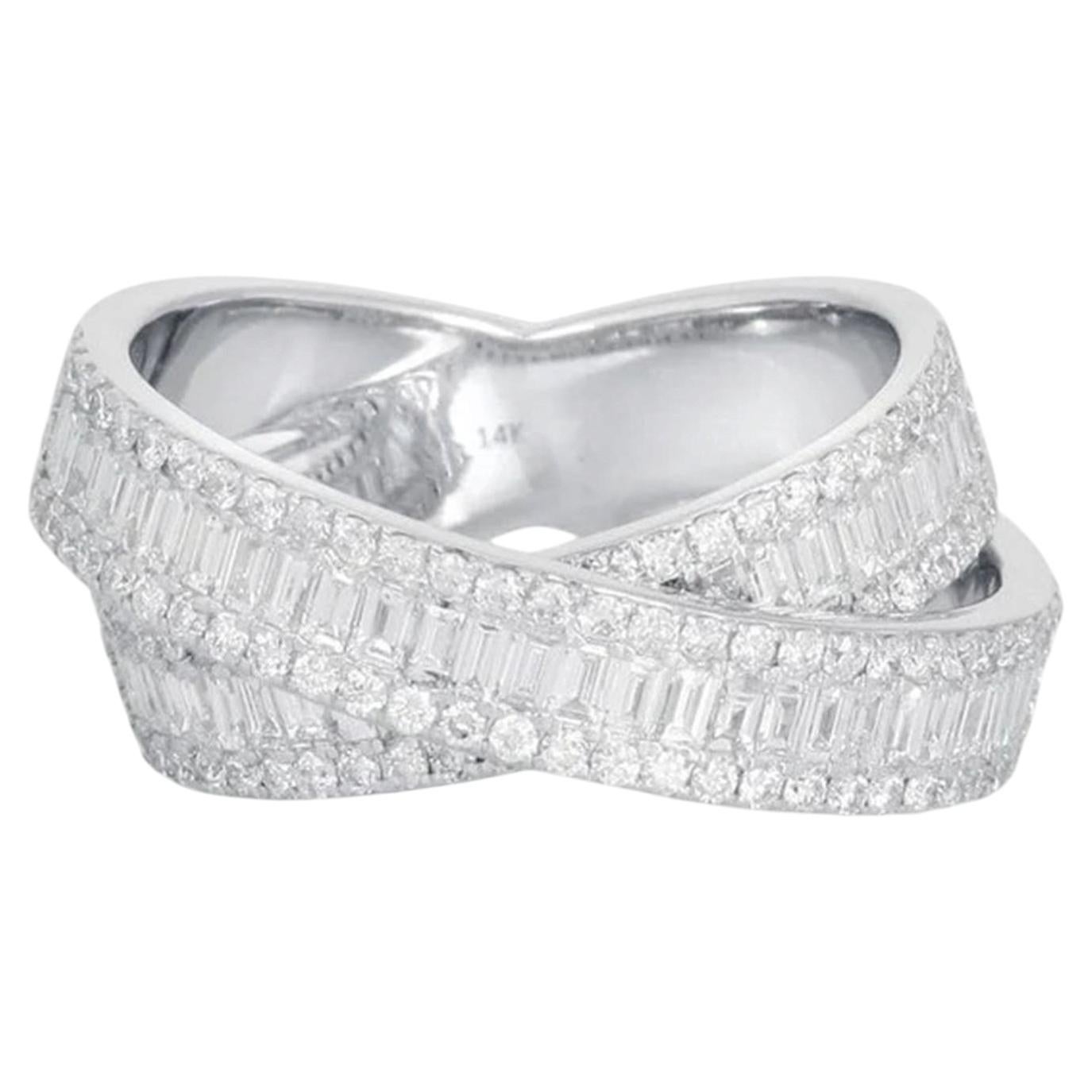 For Sale:  Statement Crossover Band 14K(or 18k upon request)White Gold Diamond Layered Ring