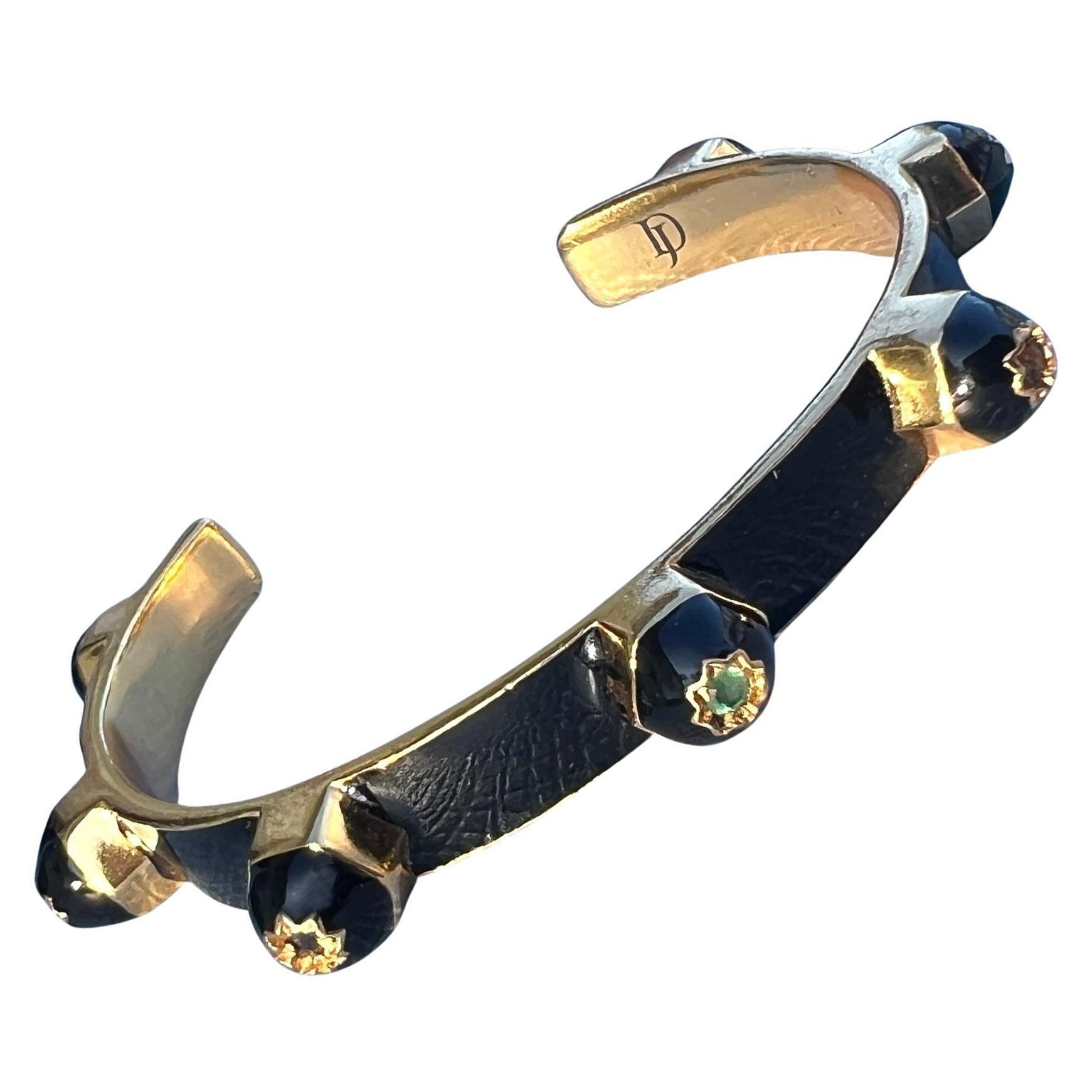 Statement Cuff Bracelet Black Enamel Chakra Gems For Sale