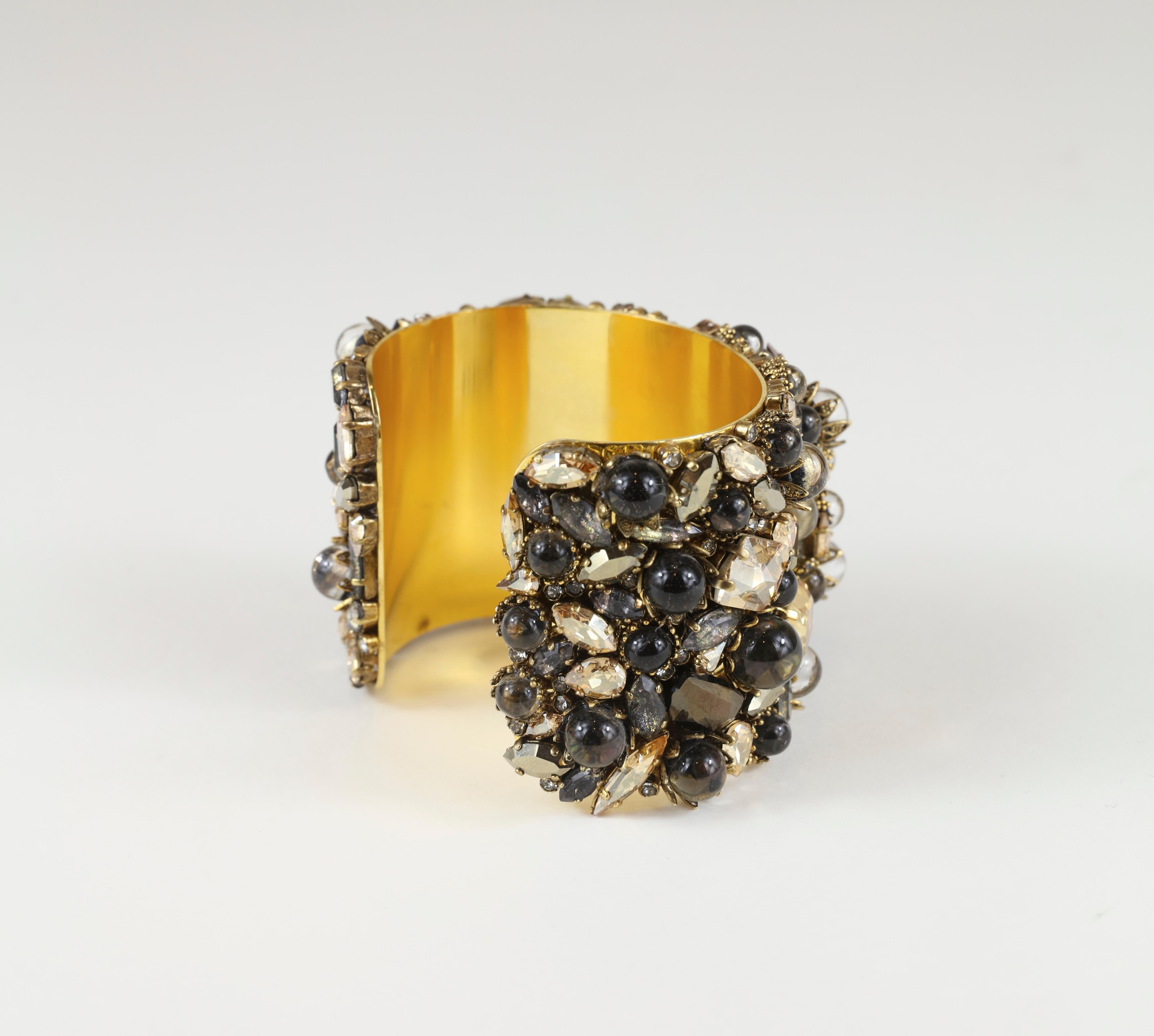 Women's Erickson Beamon Bejeweled Black & Gold Wide Cuff 