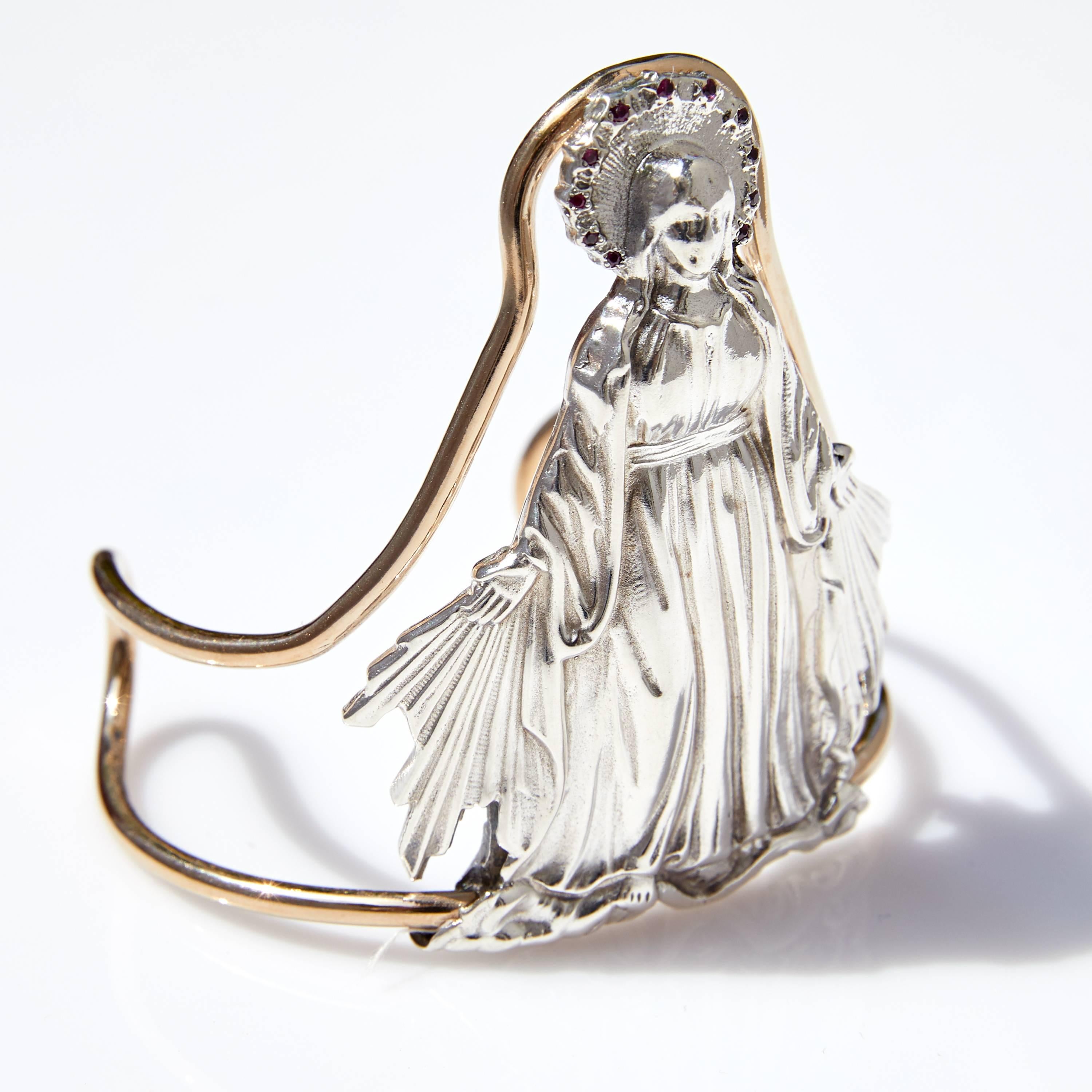 Virgin Mary Religious Cuff Silver Ruby 

J DAUPHIN 