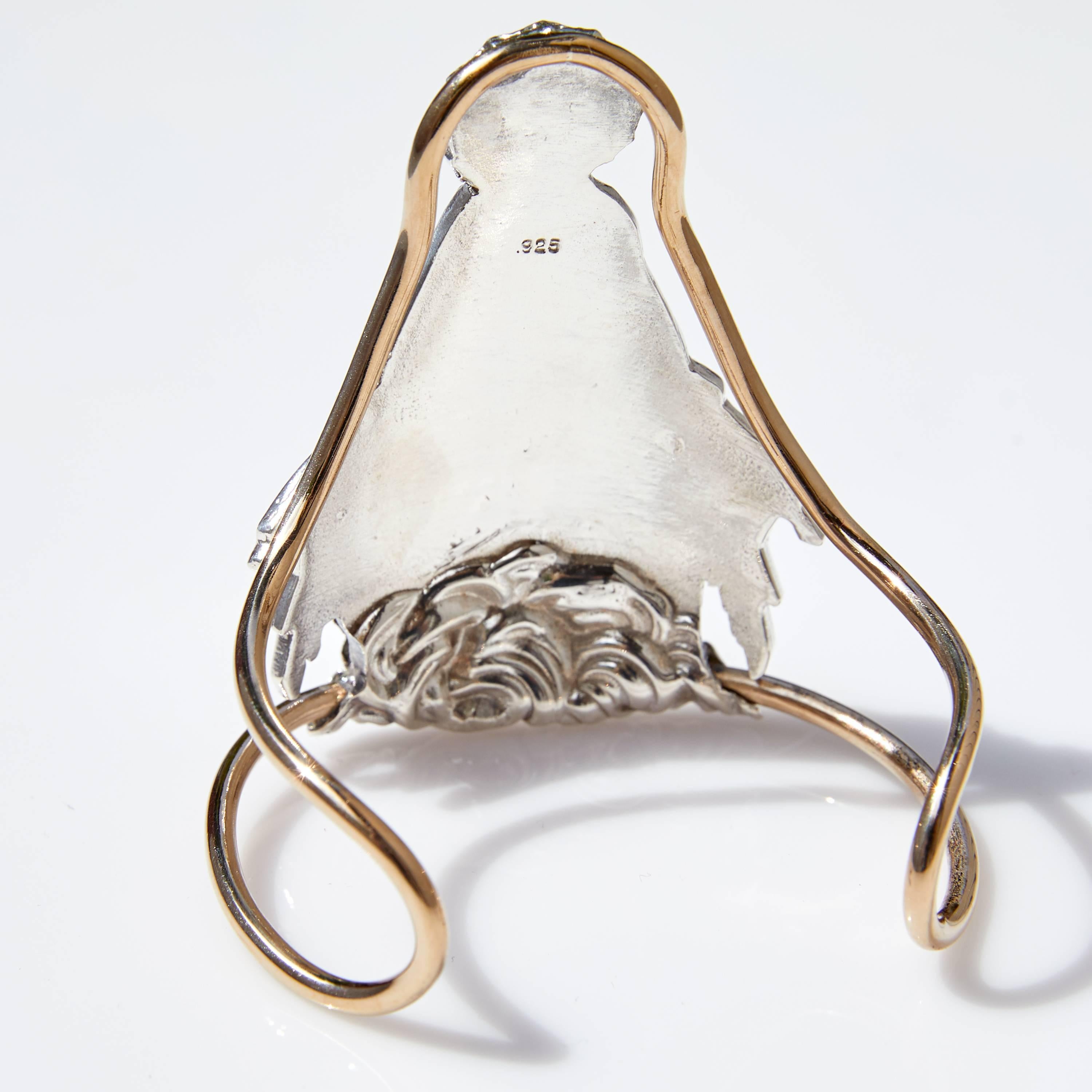 Brilliant Cut Virgin Mary Religious Cuff Silver Ruby For Sale