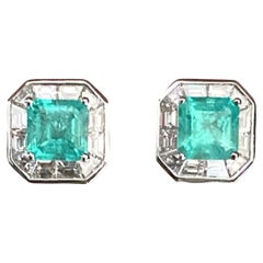 Boucles d'oreilles déco Columbian Emerald and baguette diamants