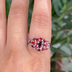 Statement Deep Red Garnet Cluster Promise Ring for Her in 925 Sterling Silver