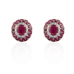 Pushback-Ohrstecker mit Diamant und 6,93ct Rubin aus massivem 14-karätigem Roségold