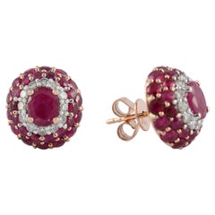 Statement Diamond and 6.93ct Ruby Pushback Stud Earrings in 14k Solid Rose Gold