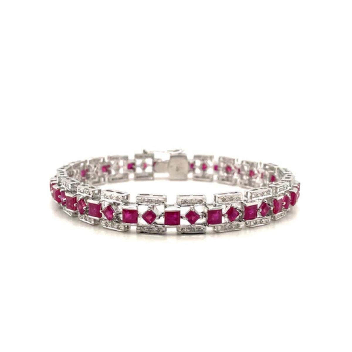 Statement-Verlobungs-Tennisarmband mit Diamanten und Rubinen für Mutterschaft in 925 Silber im Angebot 3