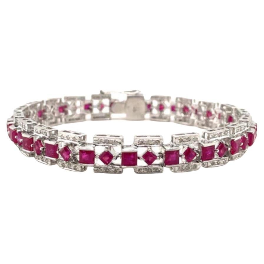 Statement-Verlobungs-Tennisarmband mit Diamanten und Rubinen für Mutterschaft in 925 Silber im Angebot