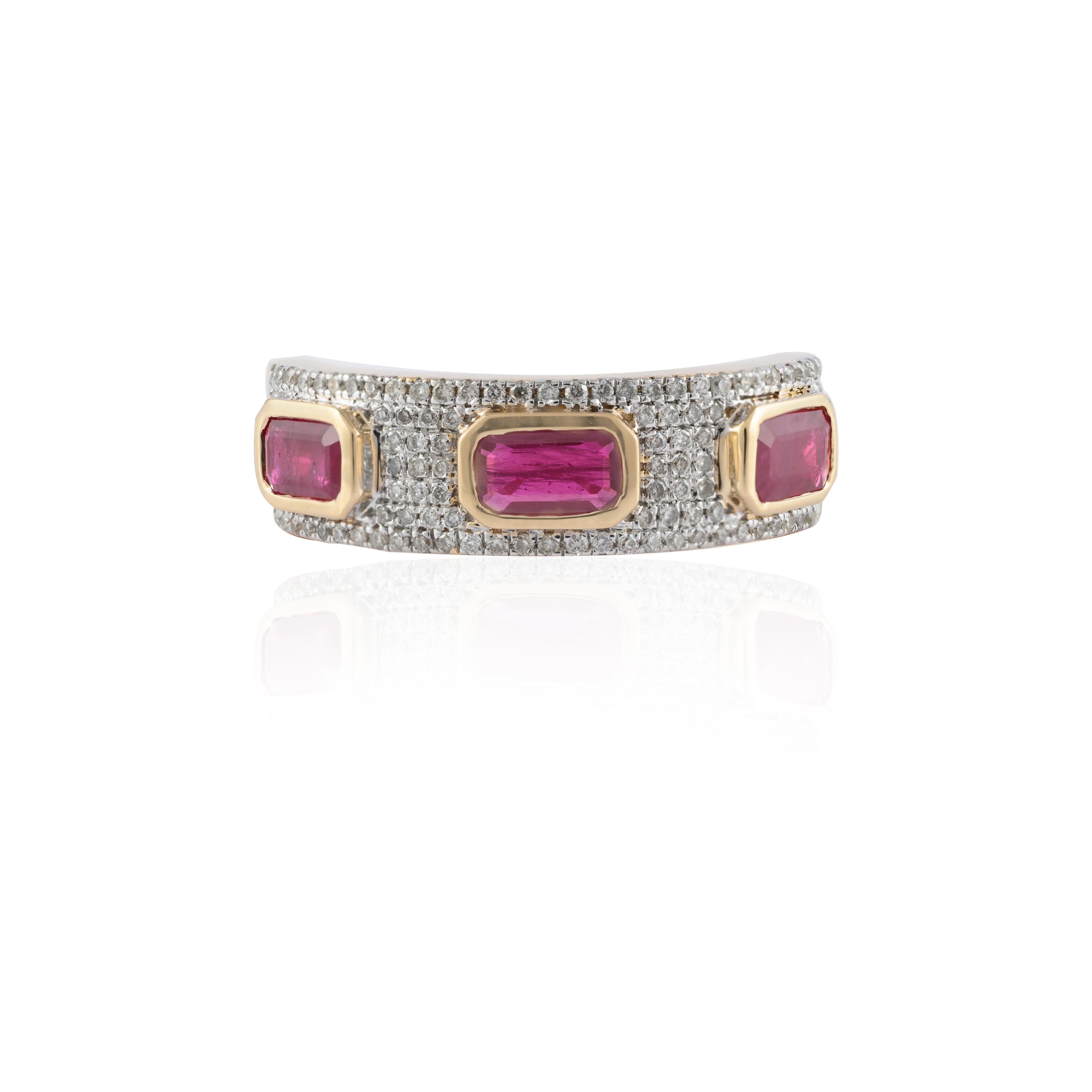 For Sale:  Statement Diamond Ruby Band Ring Gift for Him in 14k Solid Yellow Gold 2