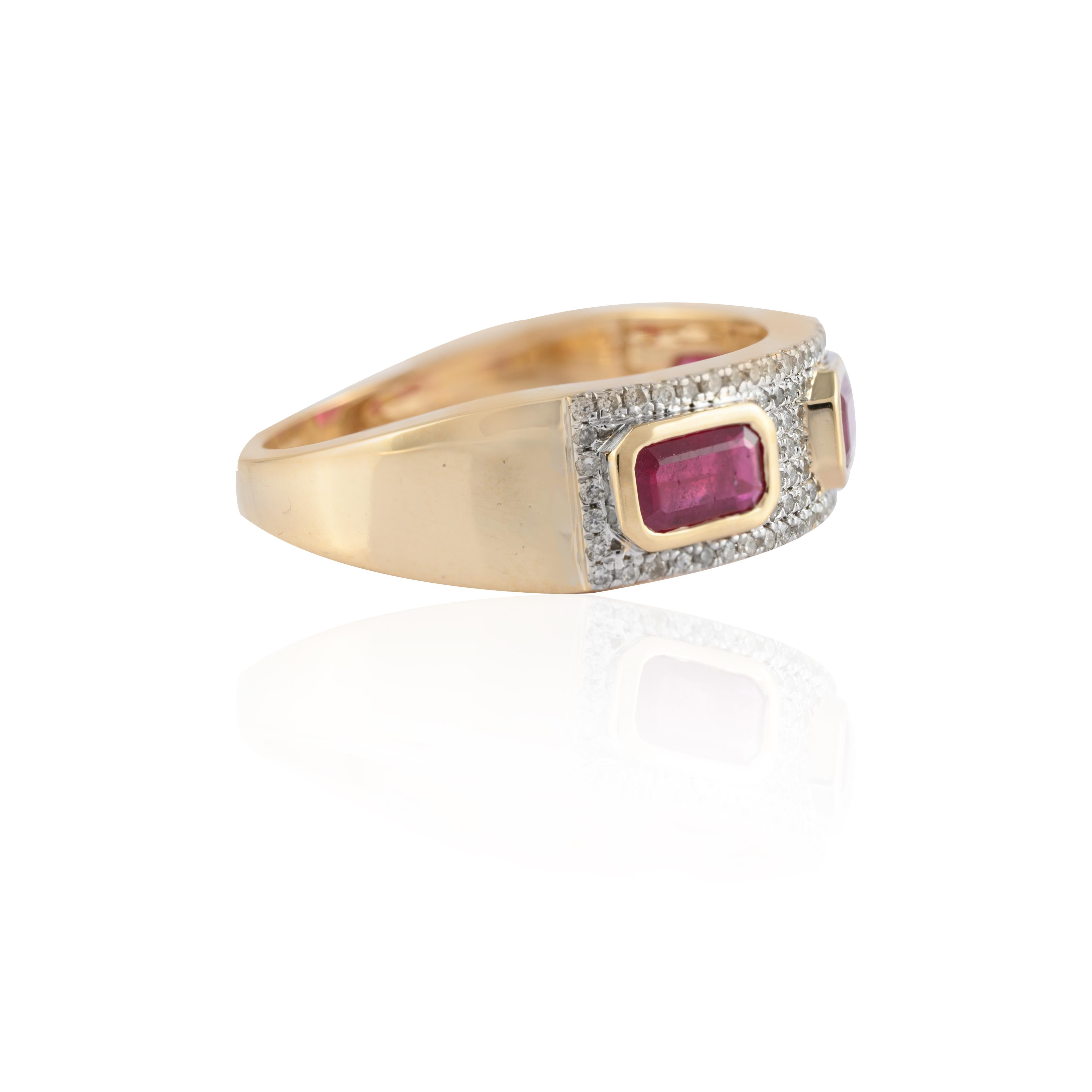 For Sale:  Statement Diamond Ruby Band Ring Gift for Him in 14k Solid Yellow Gold 3