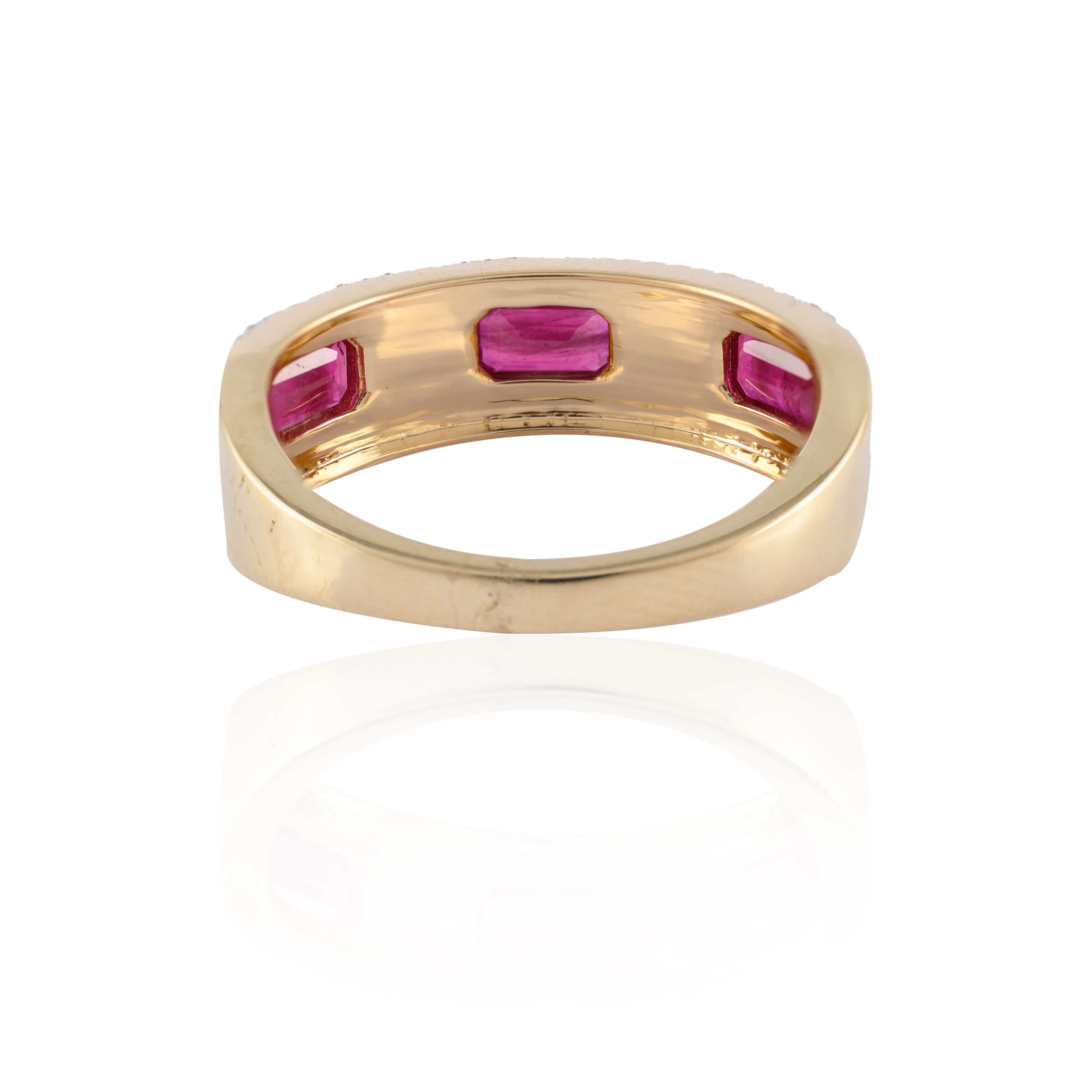 For Sale:  Statement Diamond Ruby Band Ring Gift for Him in 14k Solid Yellow Gold 4
