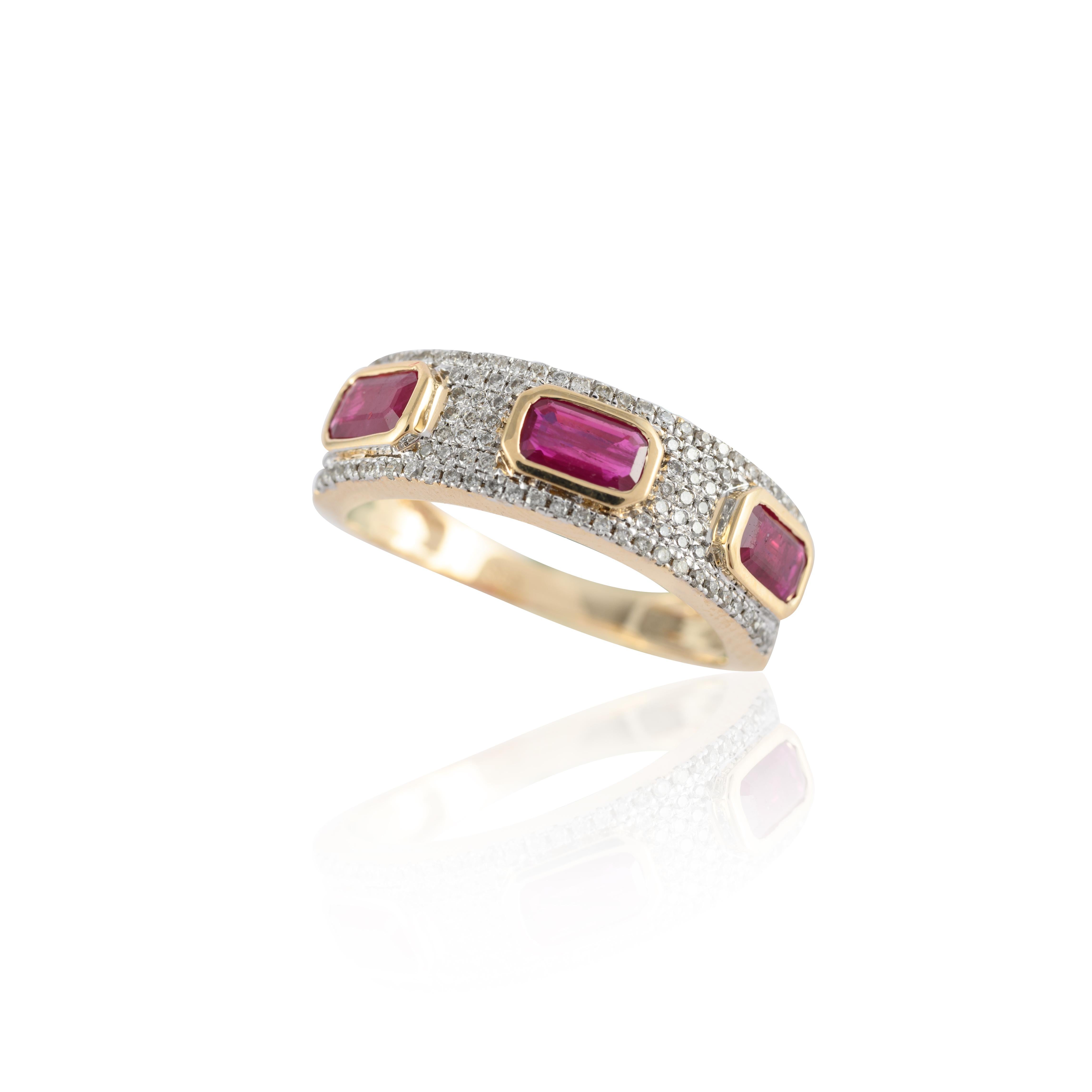 For Sale:  Statement Diamond Ruby Band Ring Gift for Him in 14k Solid Yellow Gold 5