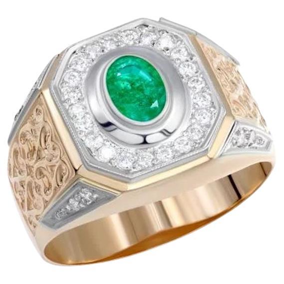 Statement Diamond Emerald White Rose 14k Gold Ring for Her for Him For Sale