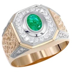 Statement Diamond Emerald White Rose 14k Gold Ring for Her for Him