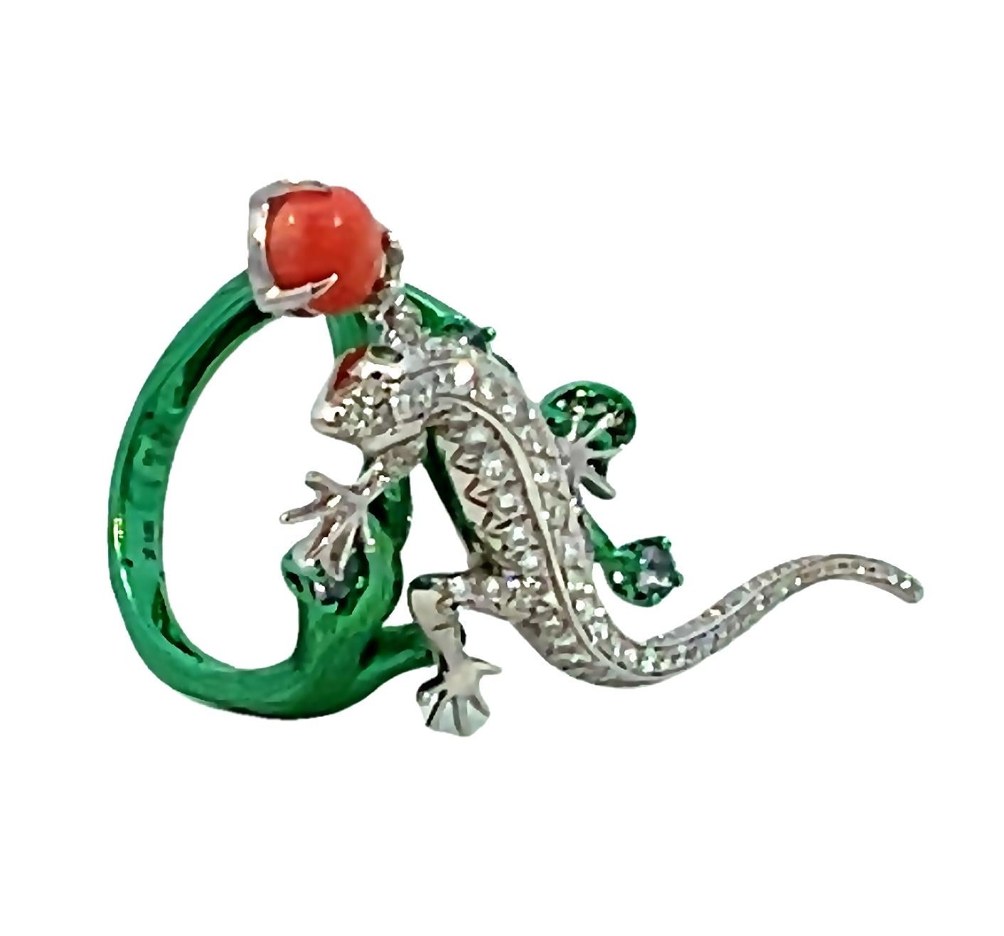 Statement Diamond Lizard and Conch Pearl Cocktail Ring For Sale 5