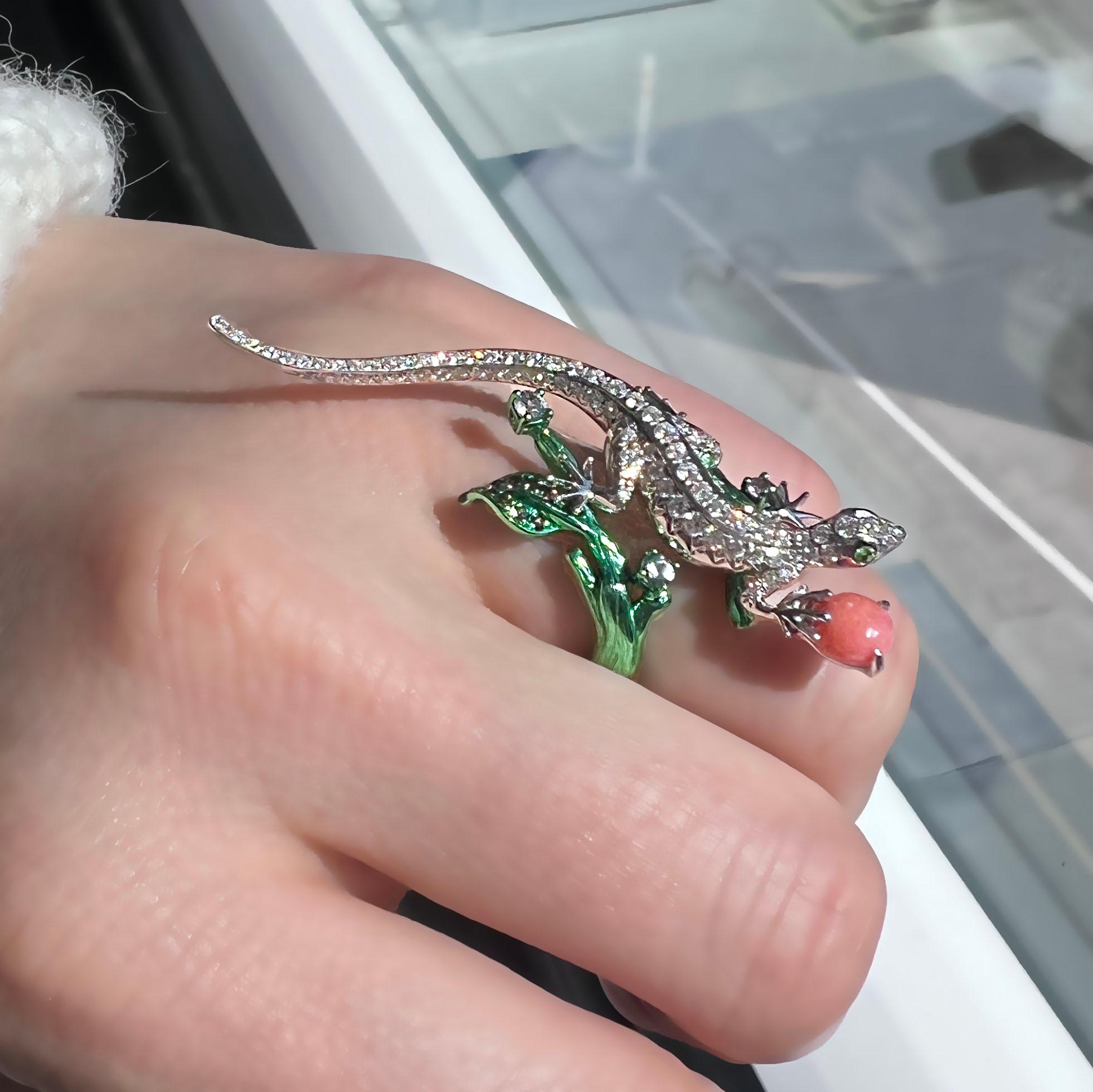 Statement Diamond Lizard and Conch Pearl Cocktail Ring For Sale 12