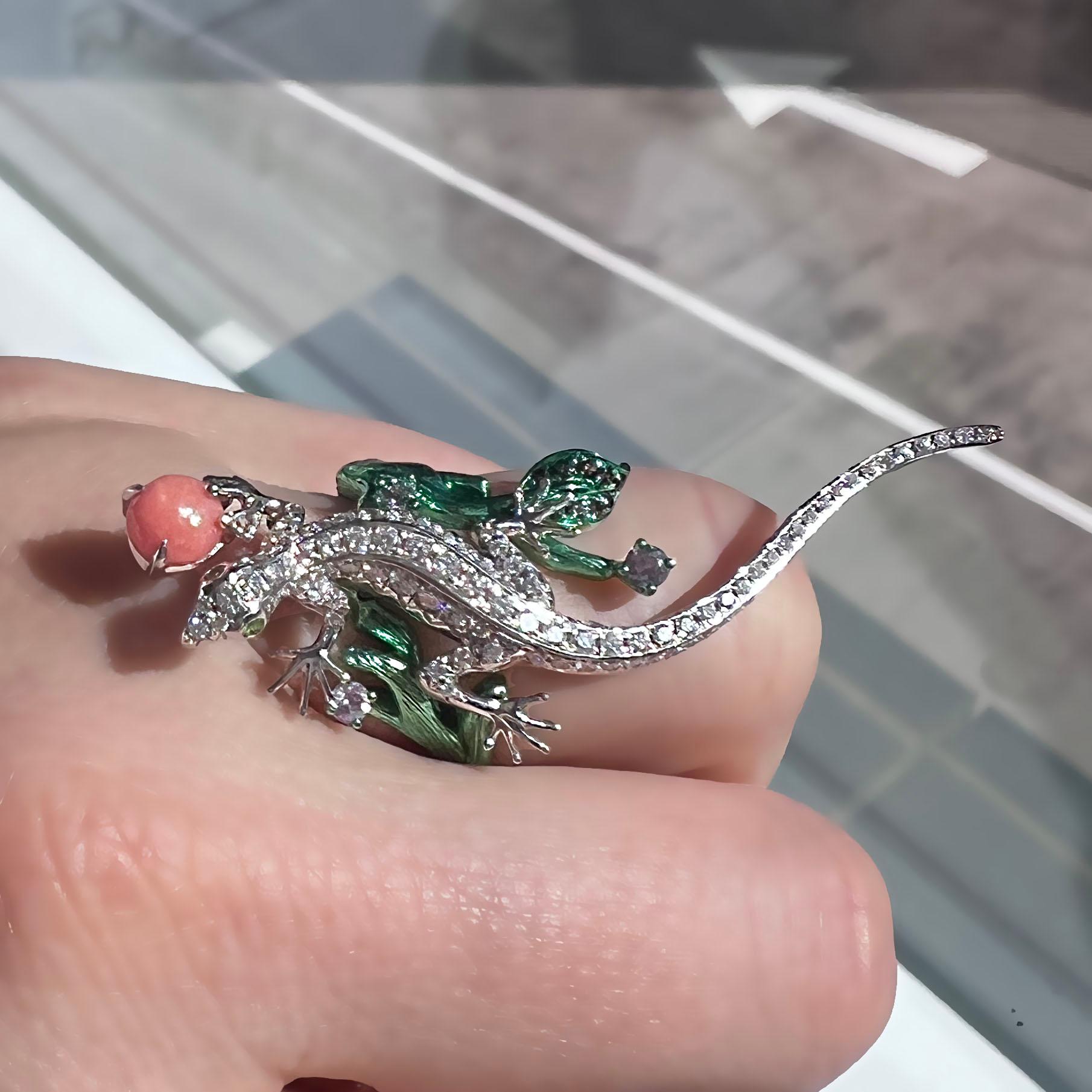 Statement Diamond Lizard and Conch Pearl Cocktail Ring For Sale 13