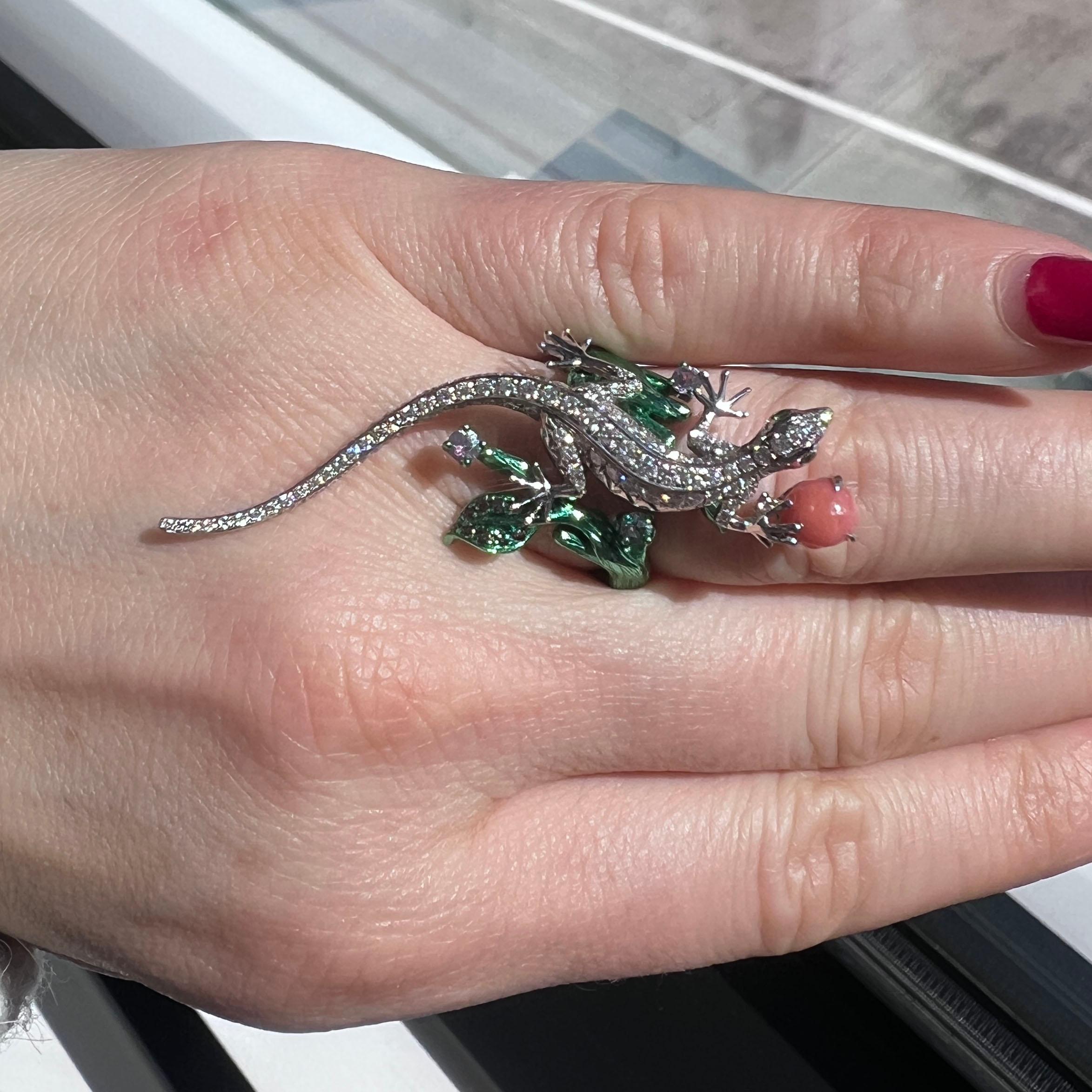 Round Cut Statement Diamond Lizard and Conch Pearl Cocktail Ring For Sale