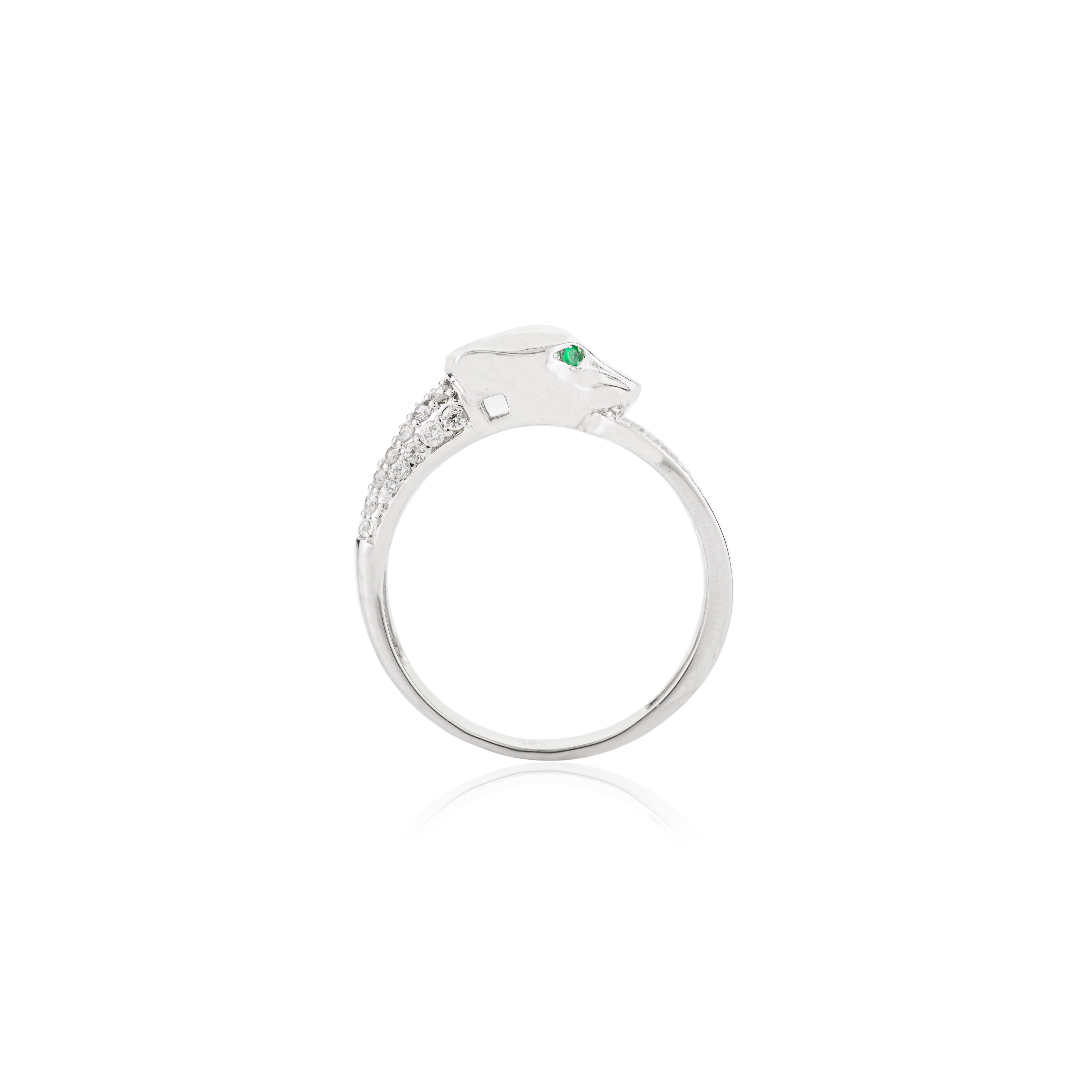 Im Angebot: Statement-Diamant-Pantherring mit Smaragd und Smaragd in 14k massivem Weißgold Nieten () 10