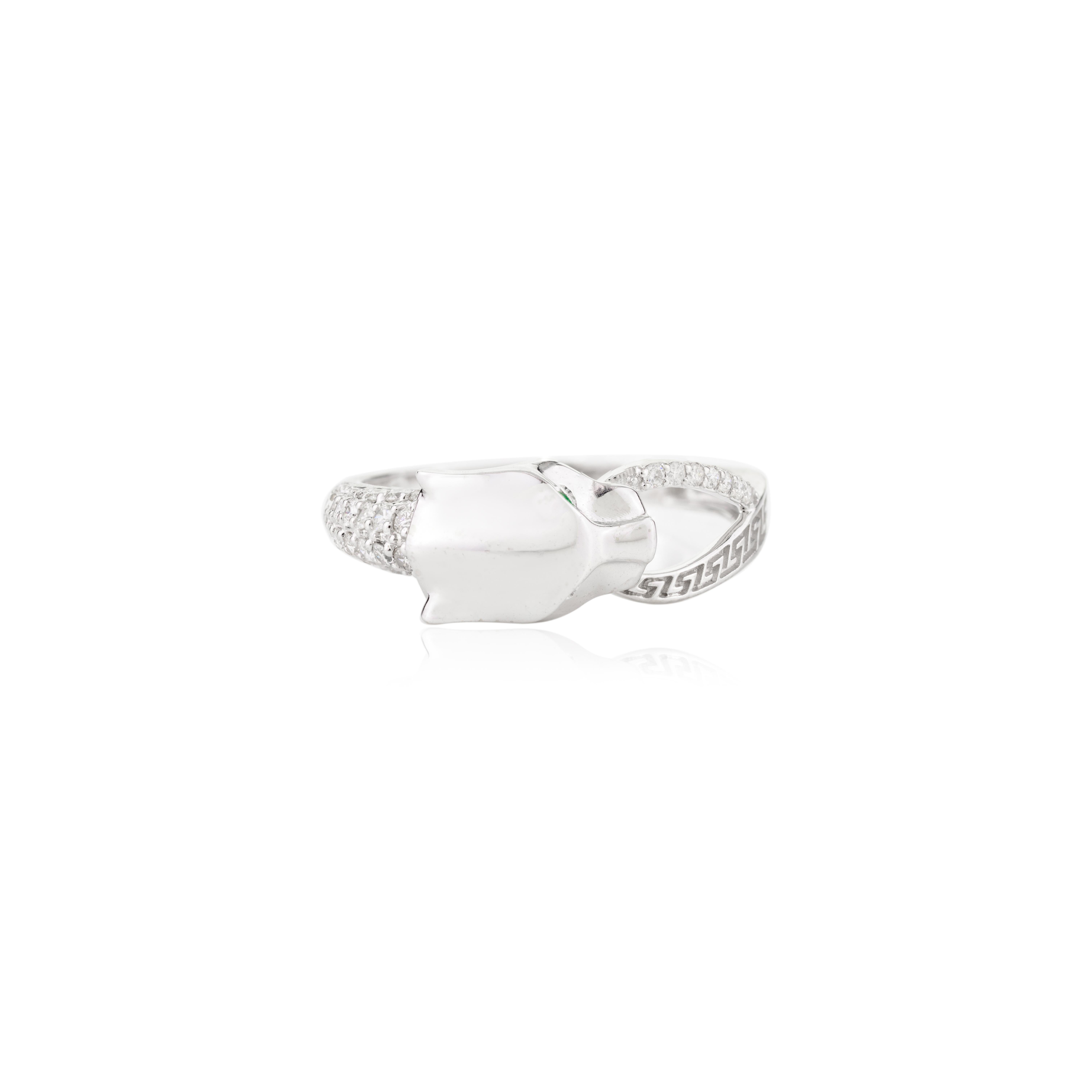 Im Angebot: Statement-Diamant-Pantherring mit Smaragd und Smaragd in 14k massivem Weißgold Nieten () 3