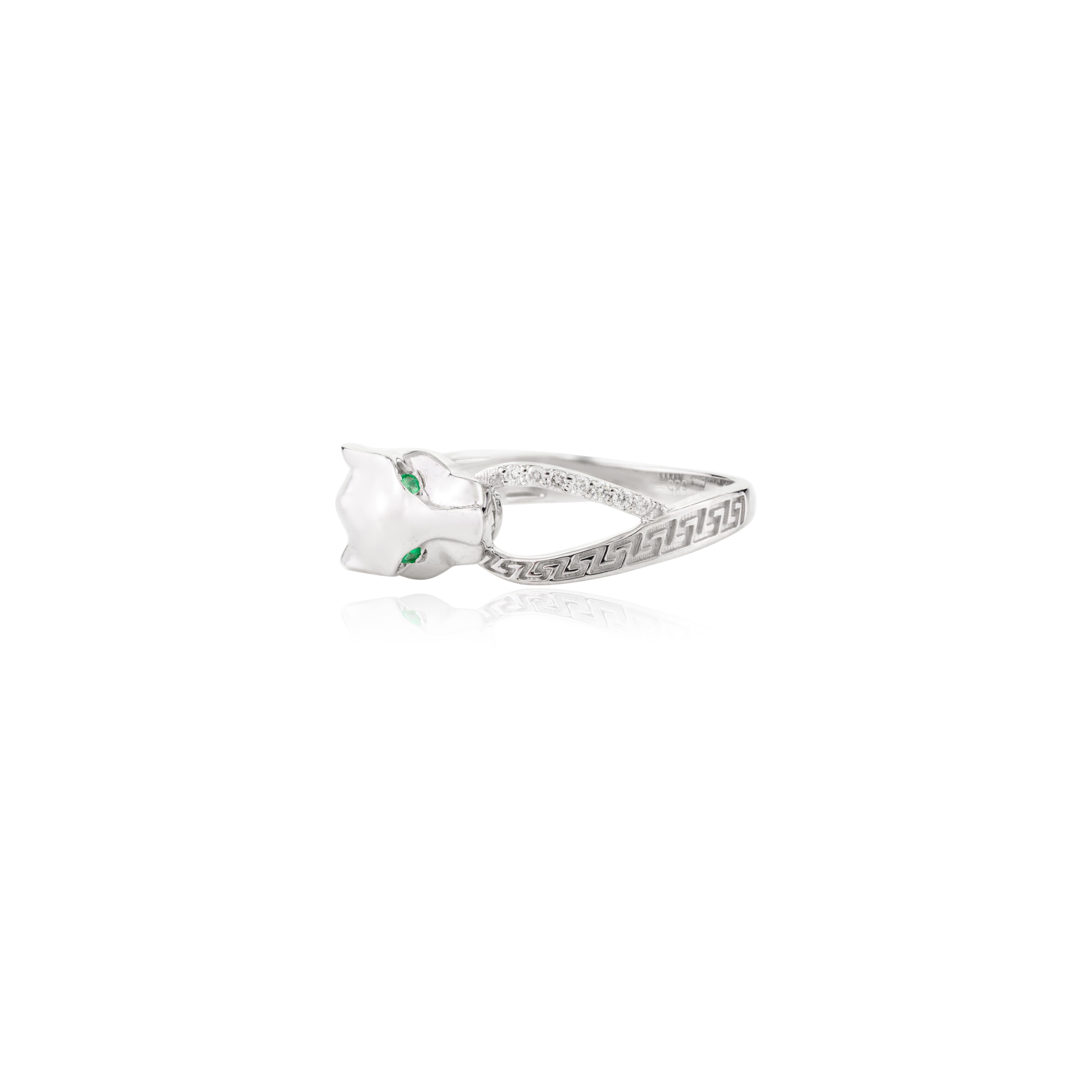 Im Angebot: Statement-Diamant-Pantherring mit Smaragd und Smaragd in 14k massivem Weißgold Nieten () 5