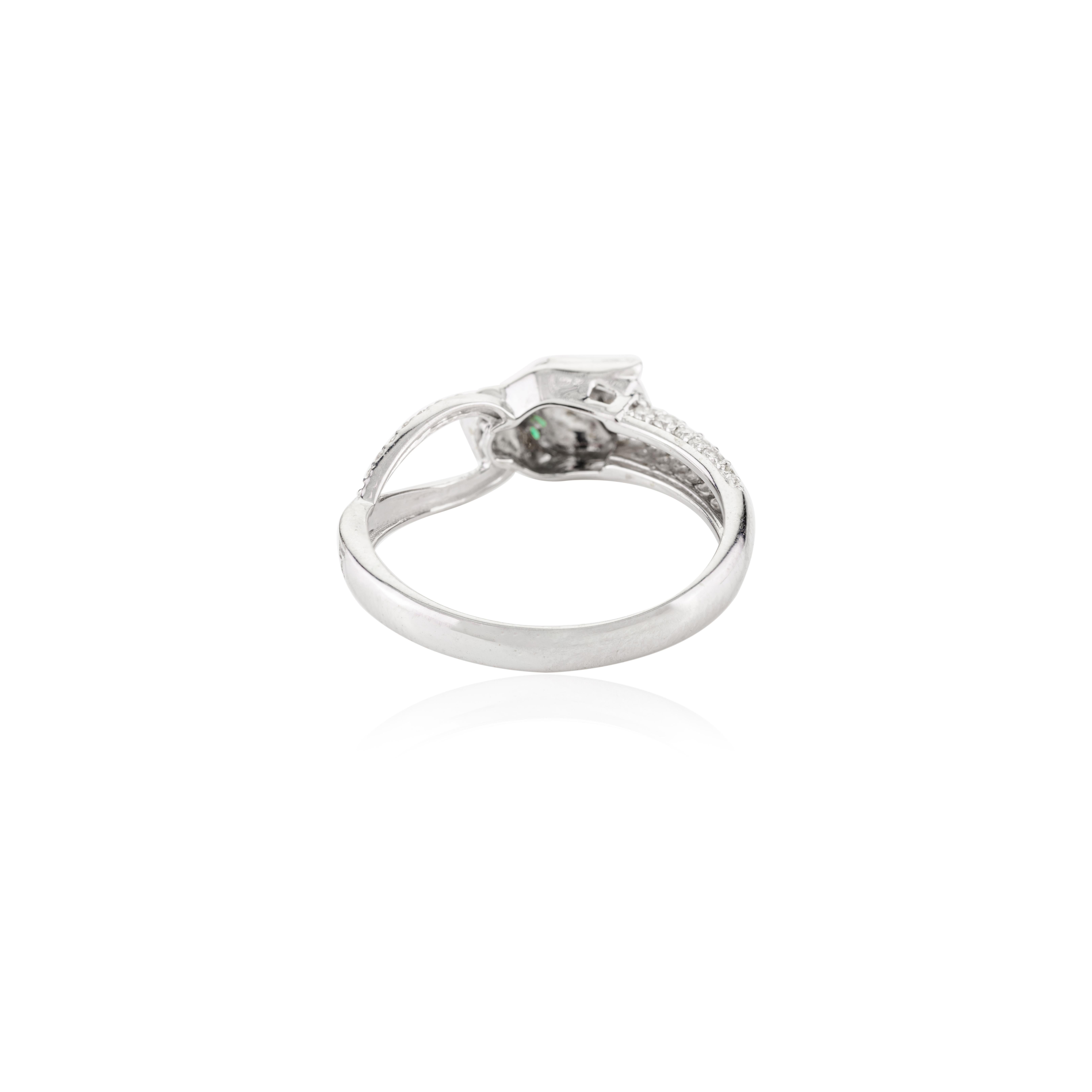 Im Angebot: Statement-Diamant-Pantherring mit Smaragd und Smaragd in 14k massivem Weißgold Nieten () 7