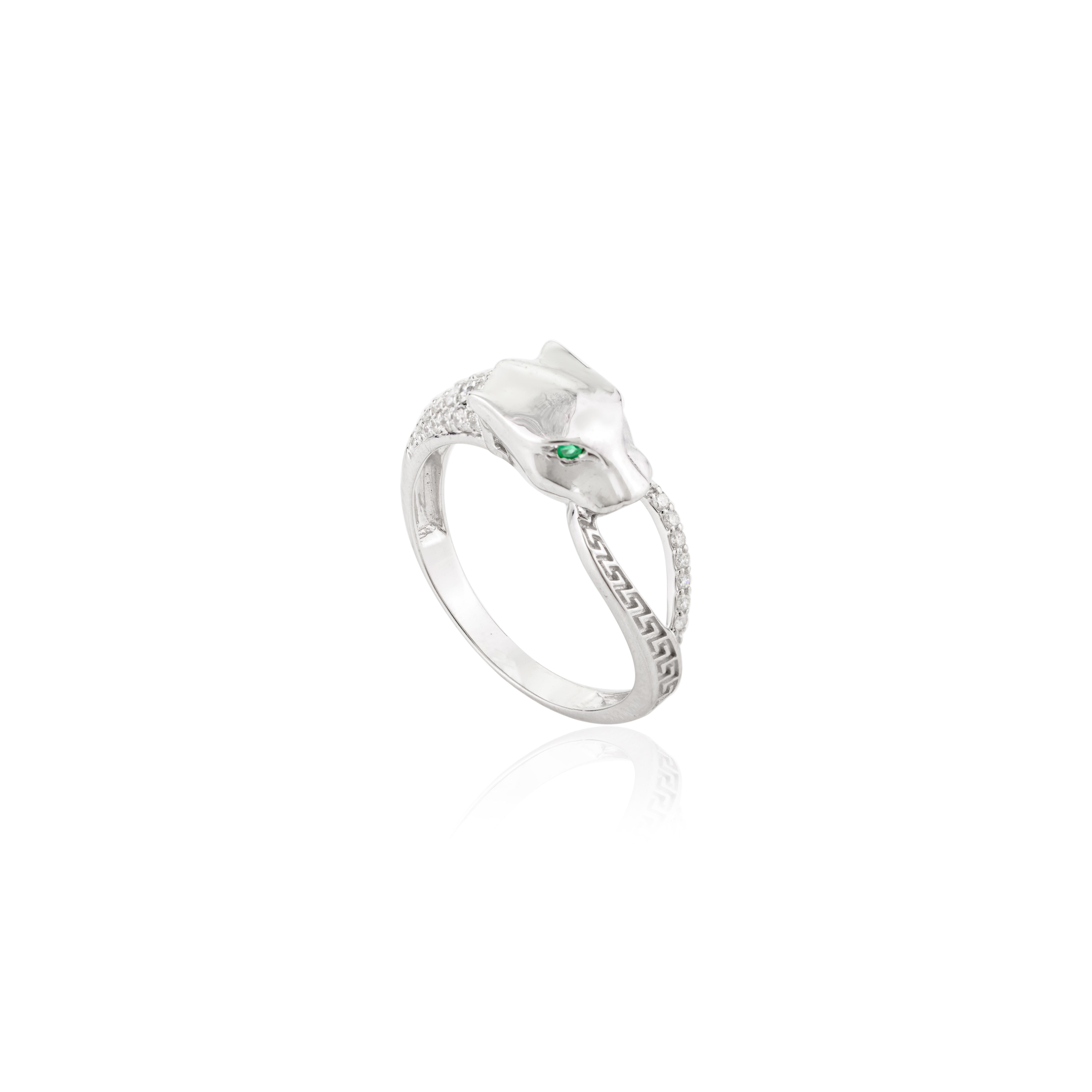 Im Angebot: Statement-Diamant-Pantherring mit Smaragd und Smaragd in 14k massivem Weißgold Nieten () 9