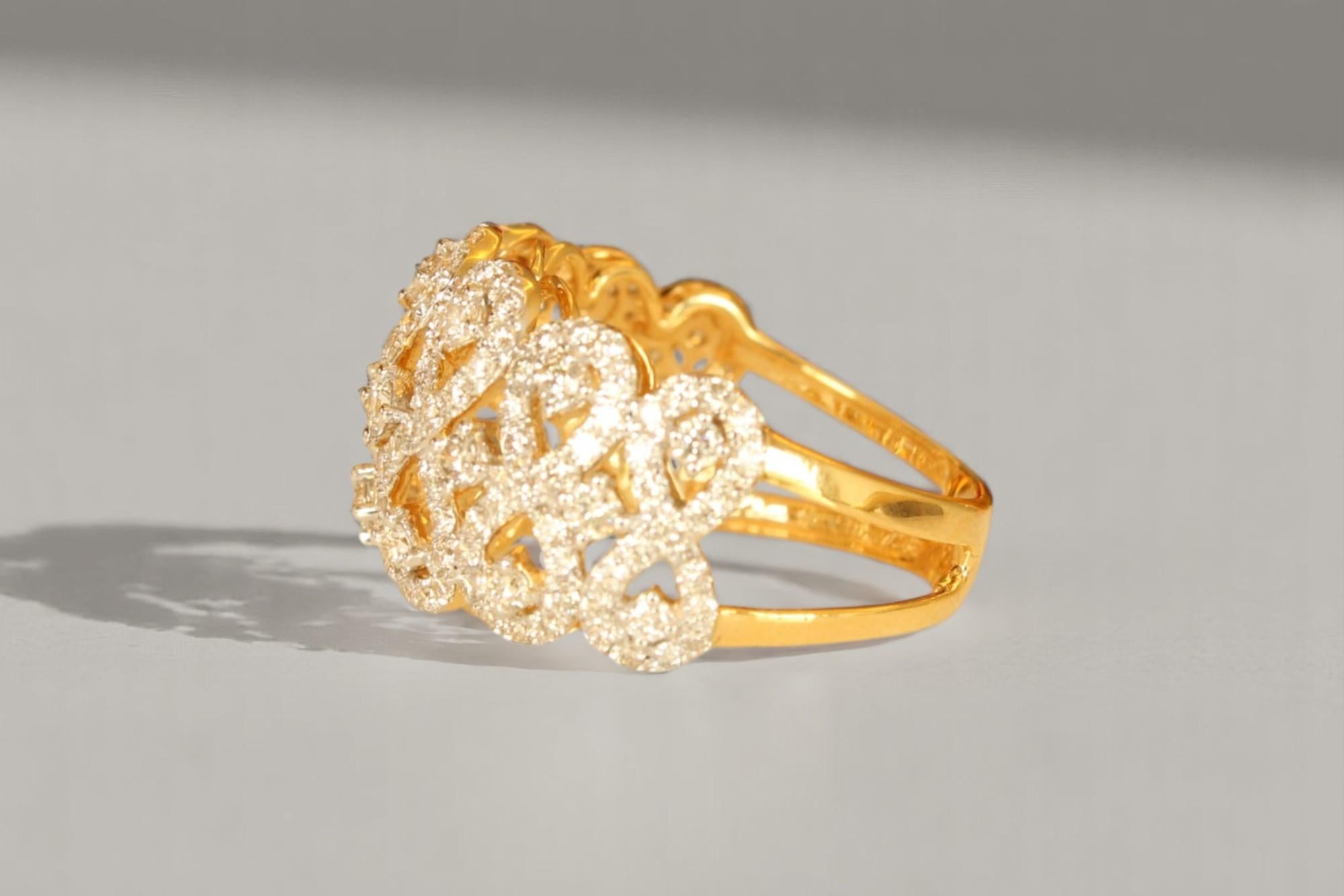 Art déco Bague d'affirmation en or massif 14 carats (certifiée) en vente