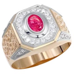 Statement Diamant Rubin Weiß Rose 14K Gold Ring für Sie für Ihn