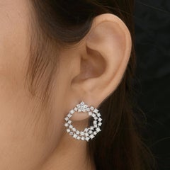 Statement Double Halo 2.46 Carat Diamond Circle Stud Earrings 14k White Gold