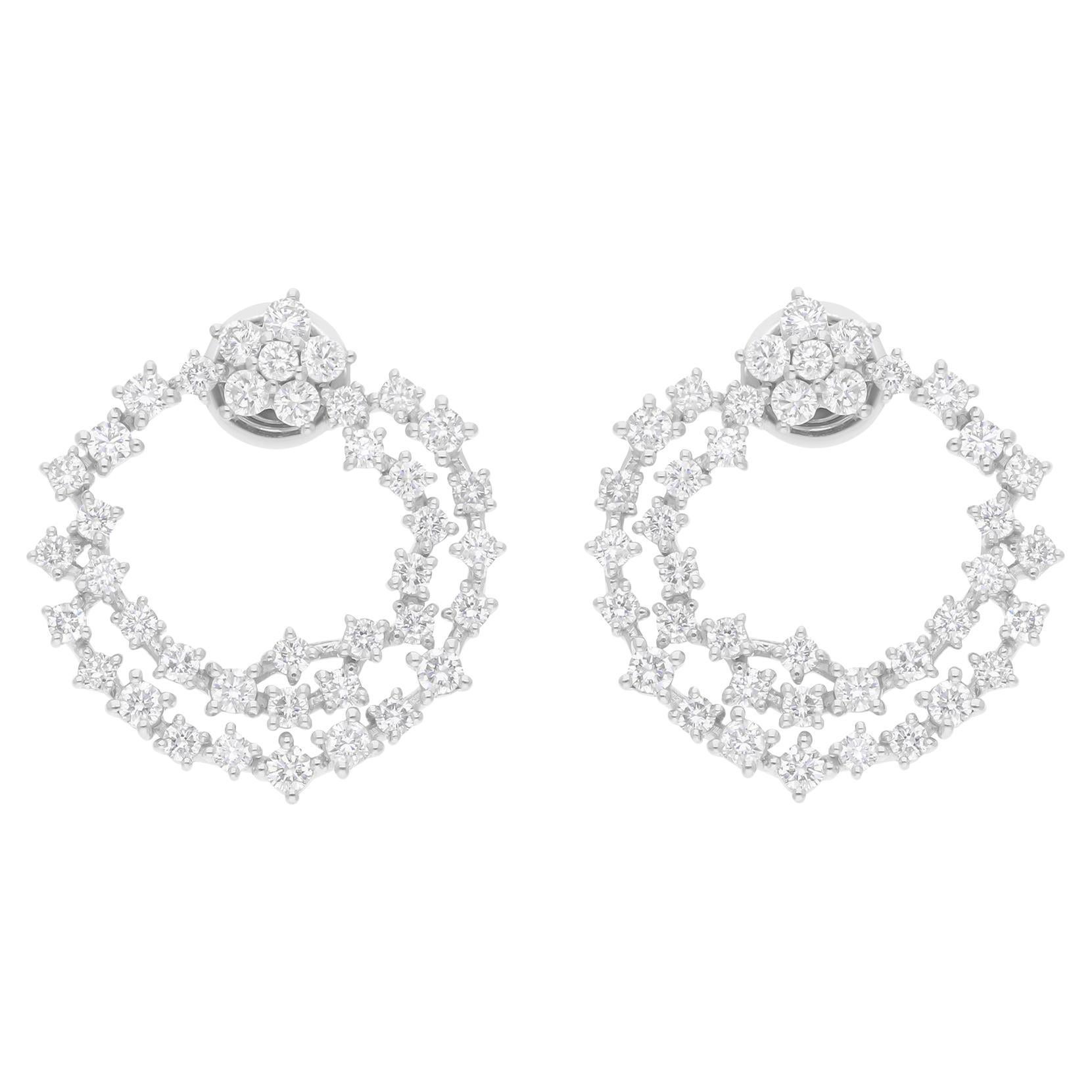 Boucles d'oreilles double halo en or blanc 18k avec diamant de 2,46 carats en vente