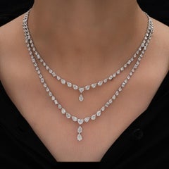 Statement Double Layer Real Diamond Necklace for Wedding 14k Solid White Gold