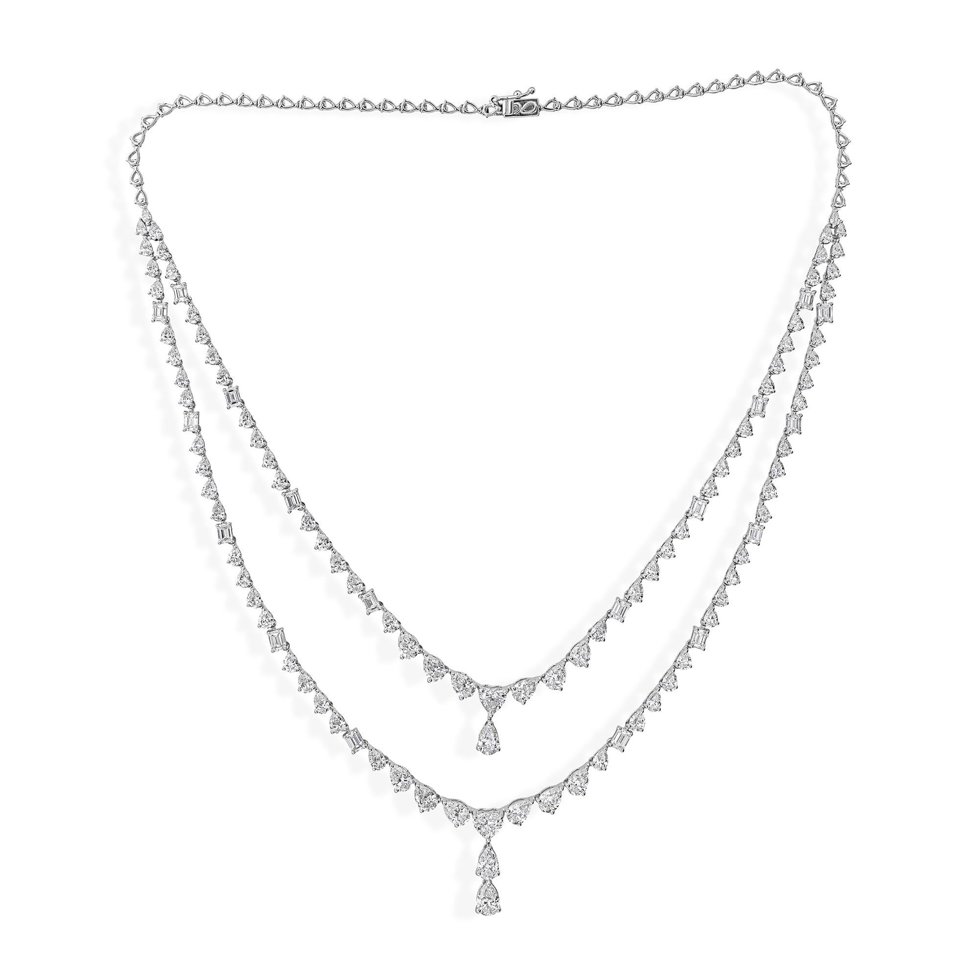 Statement Double Layer Real Diamond Halskette für Hochzeit 14k Solid White Gold im Angebot 1