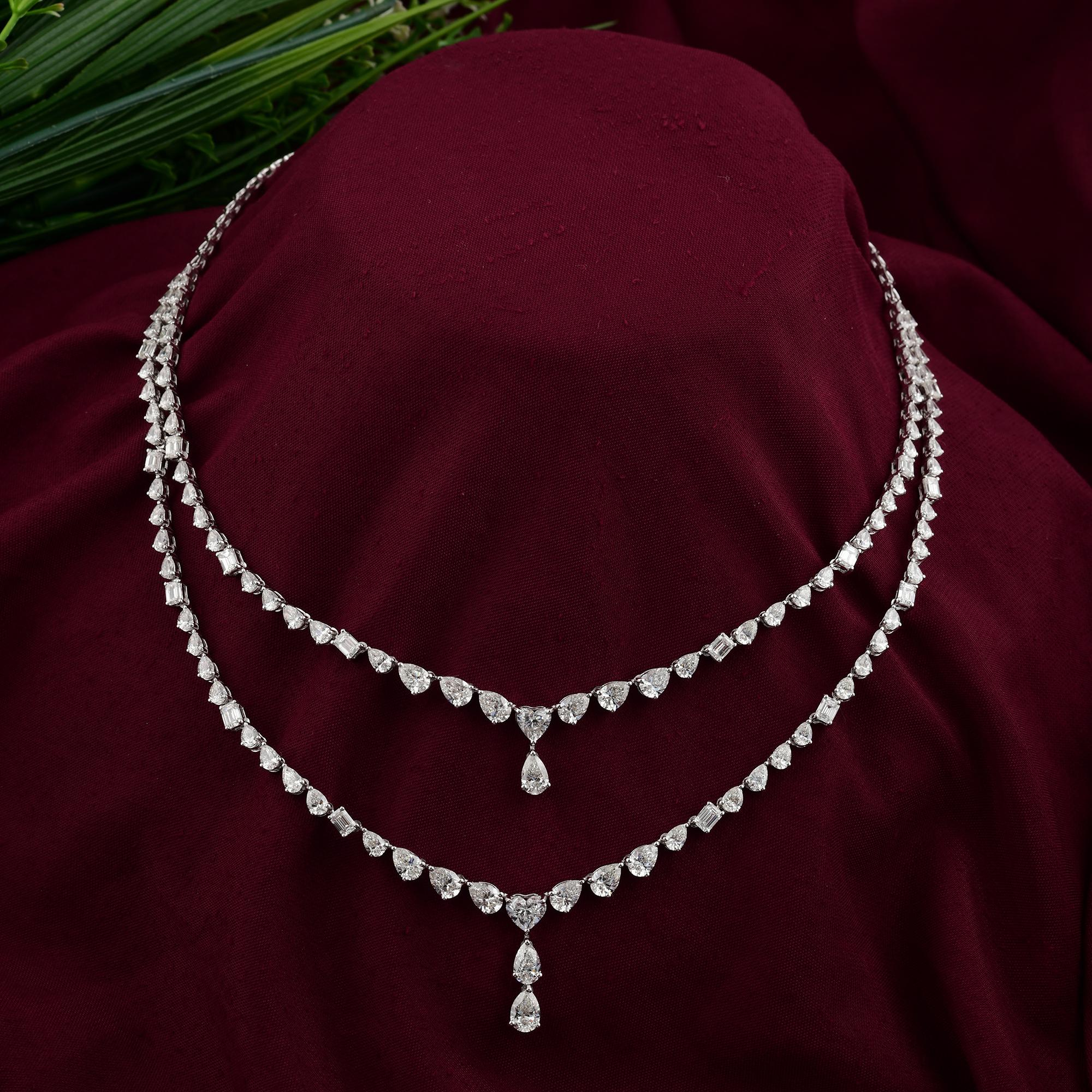 Statement Double Layer Real Diamond Halskette für Hochzeit 18k Solid White Gold (Moderne) im Angebot