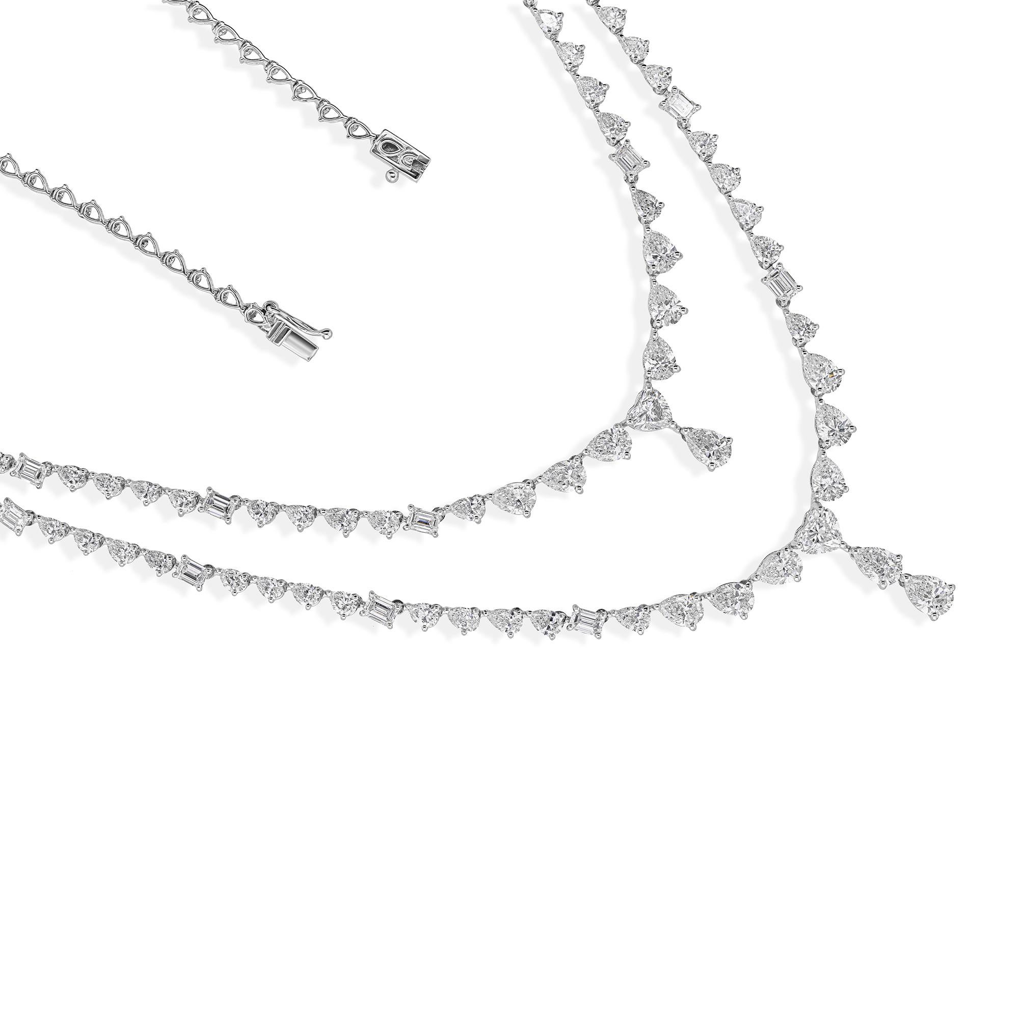 Statement Double Layer Real Diamond Halskette für Hochzeit 18k Solid White Gold (Gemischter Schliff) im Angebot