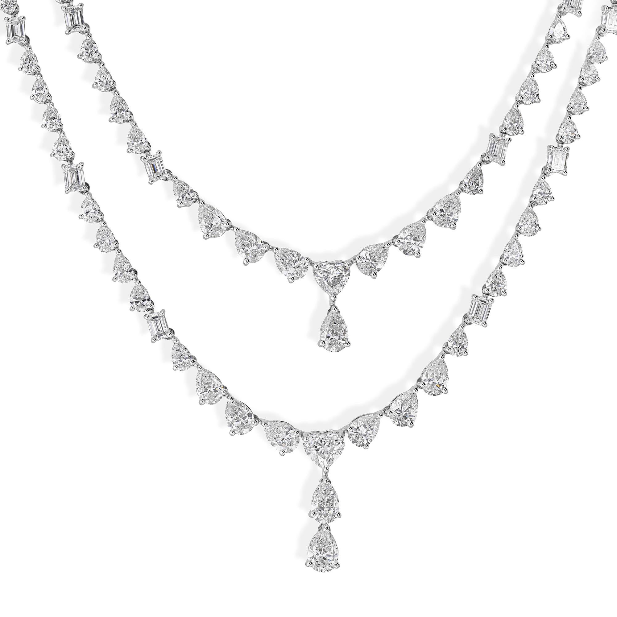 Statement Double Layer Real Diamond Halskette für Hochzeit 18k Solid White Gold Damen im Angebot