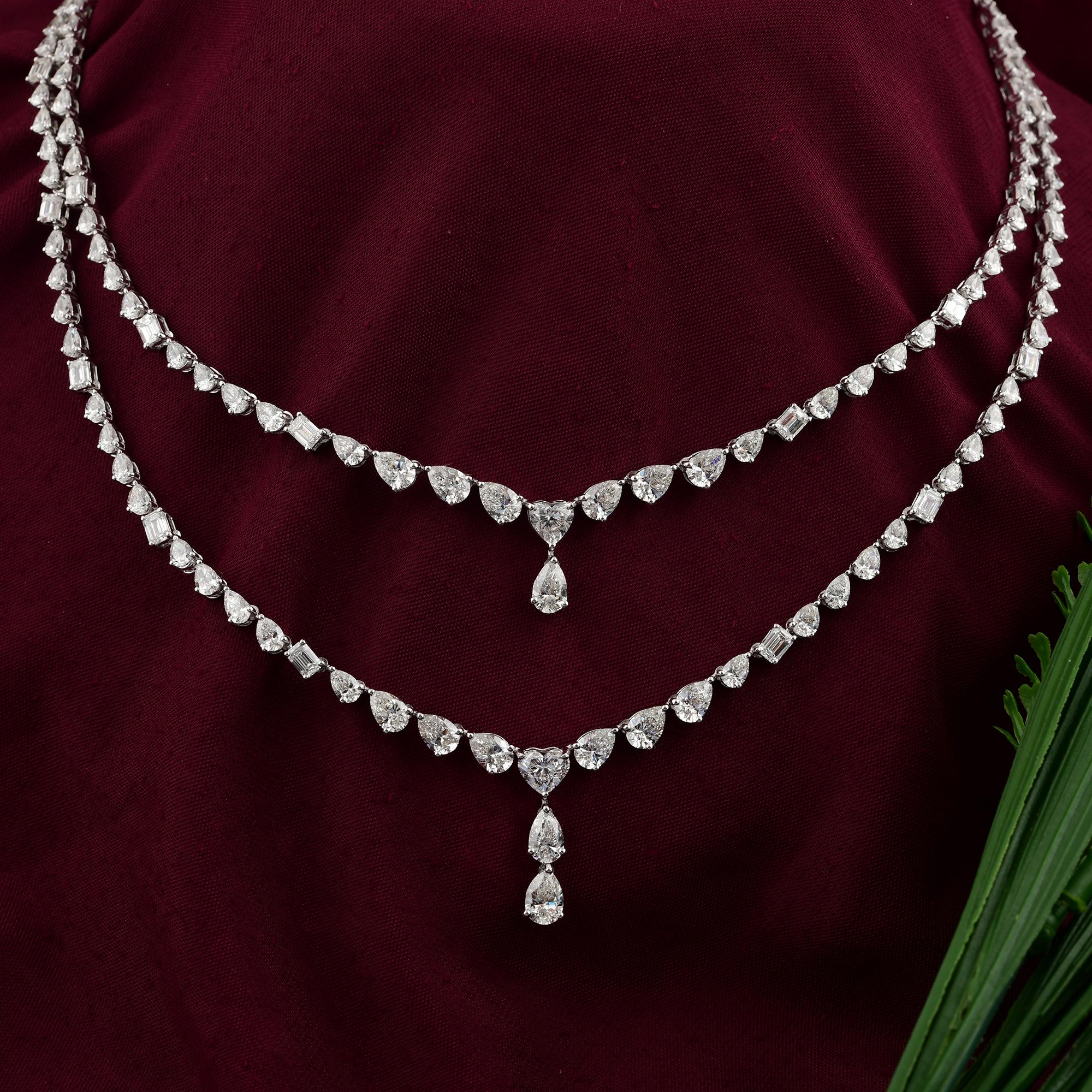 Statement Double Layer Real Diamond Halskette für Hochzeit 18k Solid White Gold im Angebot 2