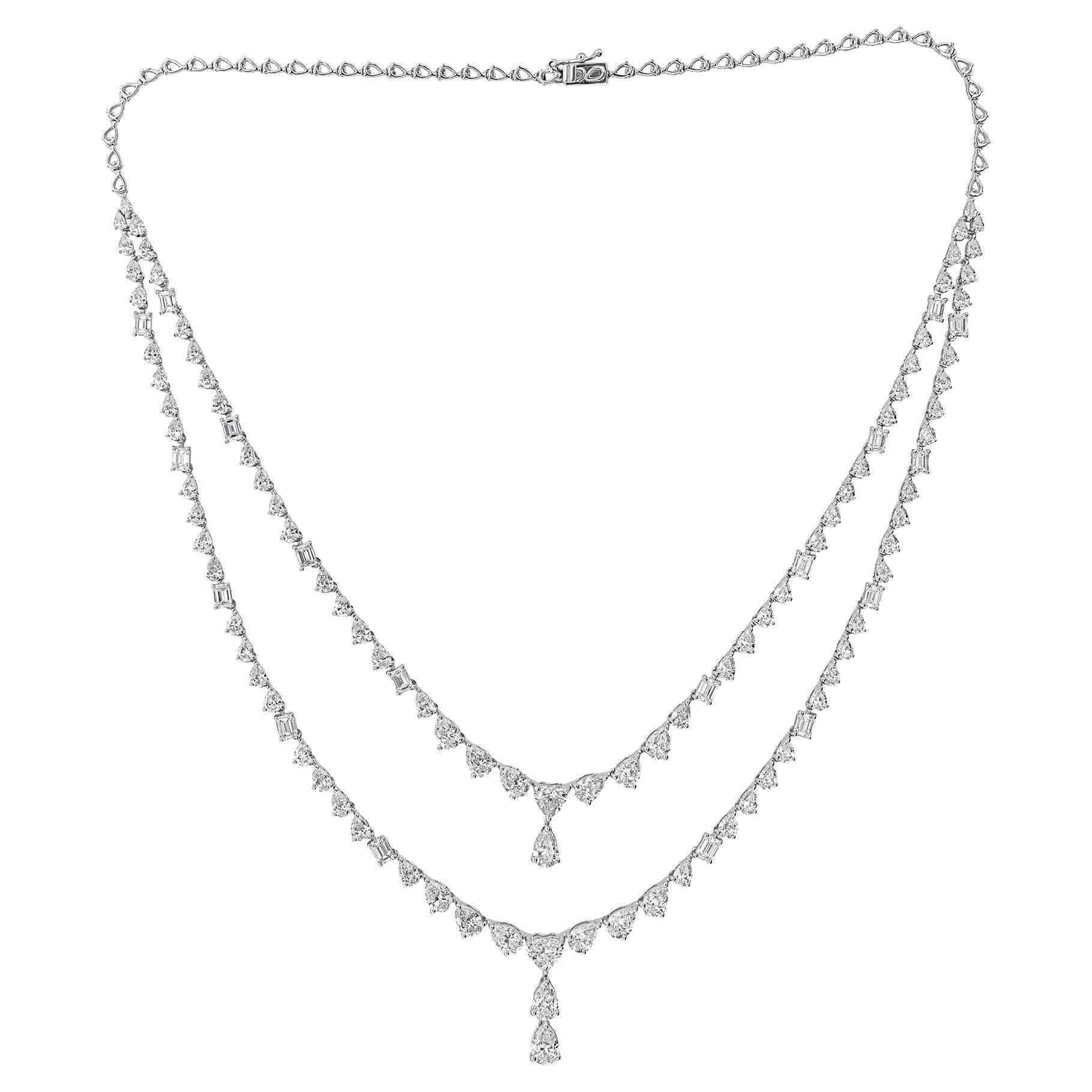 Statement Double Layer Real Diamond Halskette für Hochzeit 18k Solid White Gold im Angebot