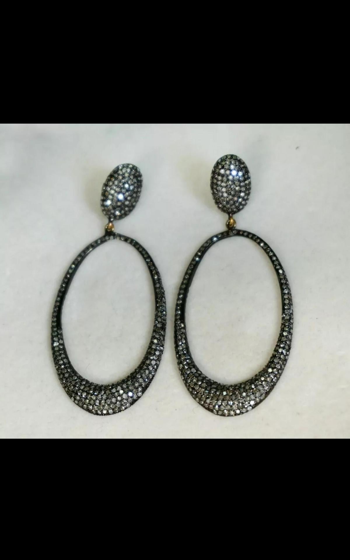 Round Cut Statement Earring Pave Diamond 14k Gold & 925 Silver For Sale