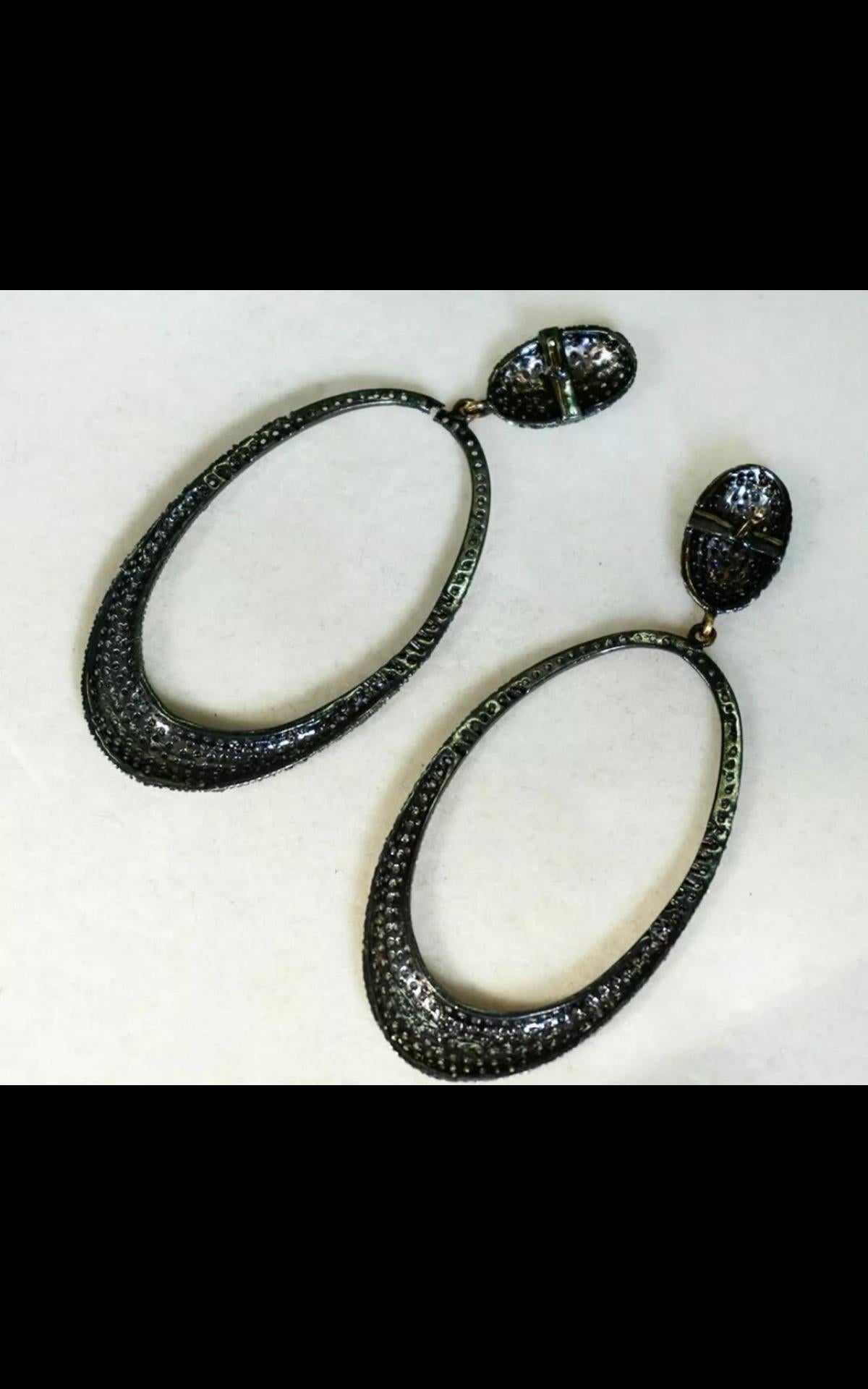 Statement Earring Pave Diamond 14k Gold & 925 Silver In New Condition For Sale In Chicago, IL
