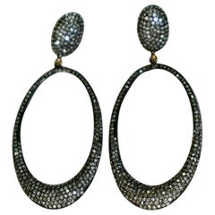 Statement Earring Pave Diamond 14k Gold 
925 Silver