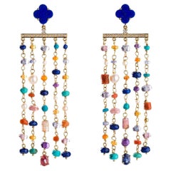 Diamond, Sapphires, and Gemstones in 18 Karat Gold Statement Earrings 