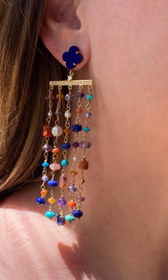 Diamond, Sapphires, and Gemstones in 18 Karat Gold Statement Earrings