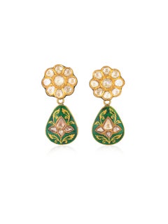 Pendientes con diamantes planos y esmalte hechos a mano en oro de 18 quilates