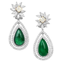 Statement Emerald 17.22cts Diamond 18K Gold Drop Earrings